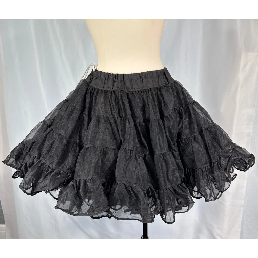 Malco Modes Partners Please Black Tiered Petticoat Crinoline Skirt Vintage Small